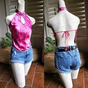 Y2K 90s cheonsam oriental style halter top